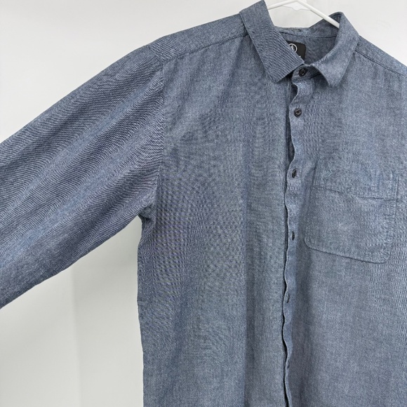 Volcom Shirt Men Large Blue Button Up Long Sleeve Classic Fit Casual Skater - Picture 3 of 12